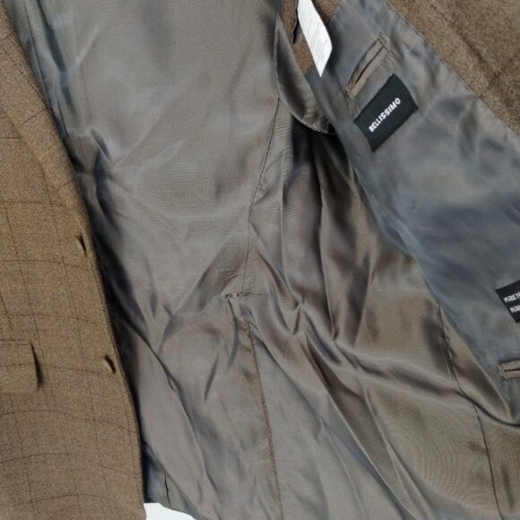 Bellissimo Blazer 40R Brown Windowpane 100% Wool Sport Coat Jacket - Picture 4 of 12